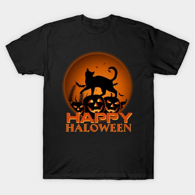 Cat Pumpkin Happy Halloween Costume Funny Gifts T-Shirt by jrgmerschmann